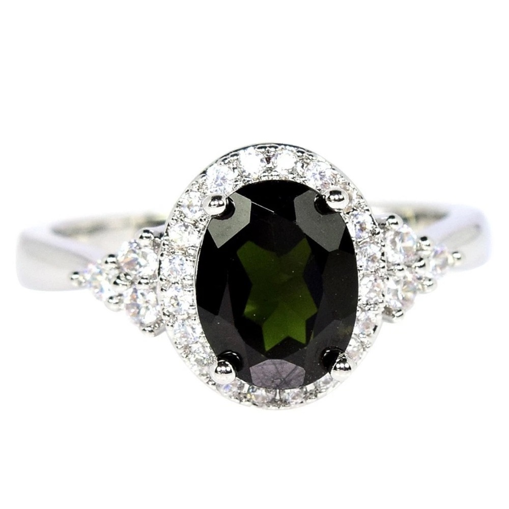 Stunning Natural Chrome Diopside with Zircon in 925 Sterling Silver Ring Sz 8